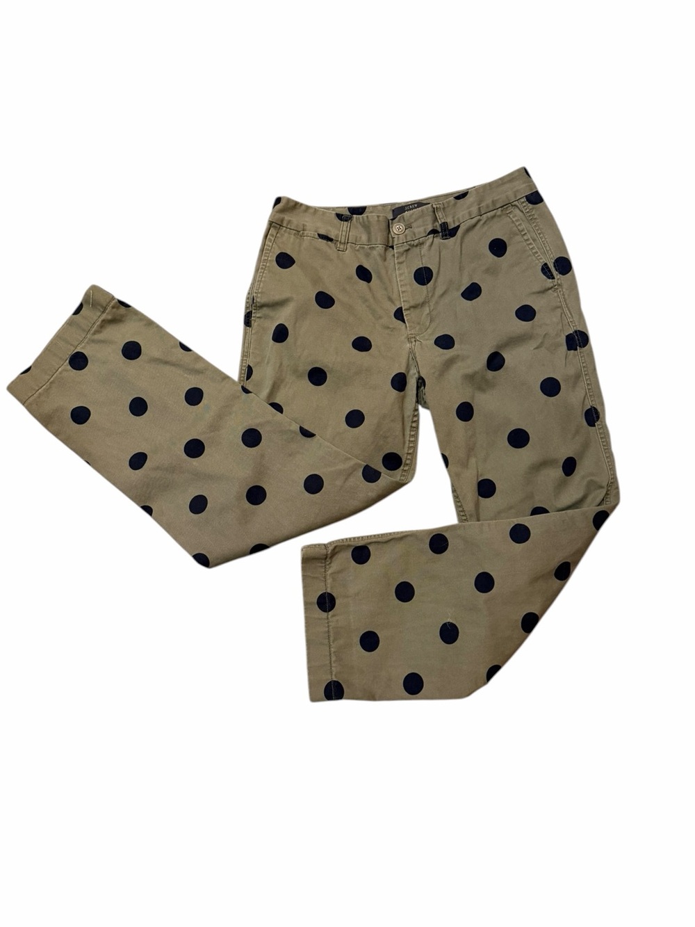 J. Crew Chino 8 Olive Green Pants Black Polka Dots 100% Cotton
